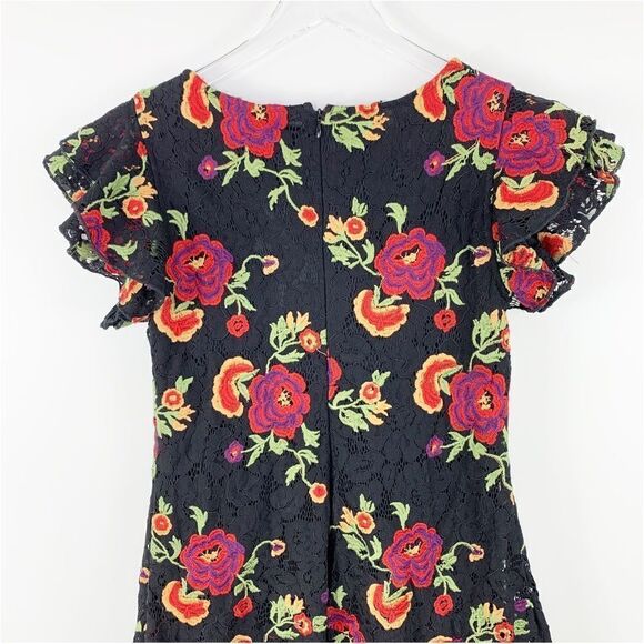 Anthropologie Eva Franco Poppy Black Floral Embroidered Mini Dress 4P Drop Waist - Picture 3 of 14
